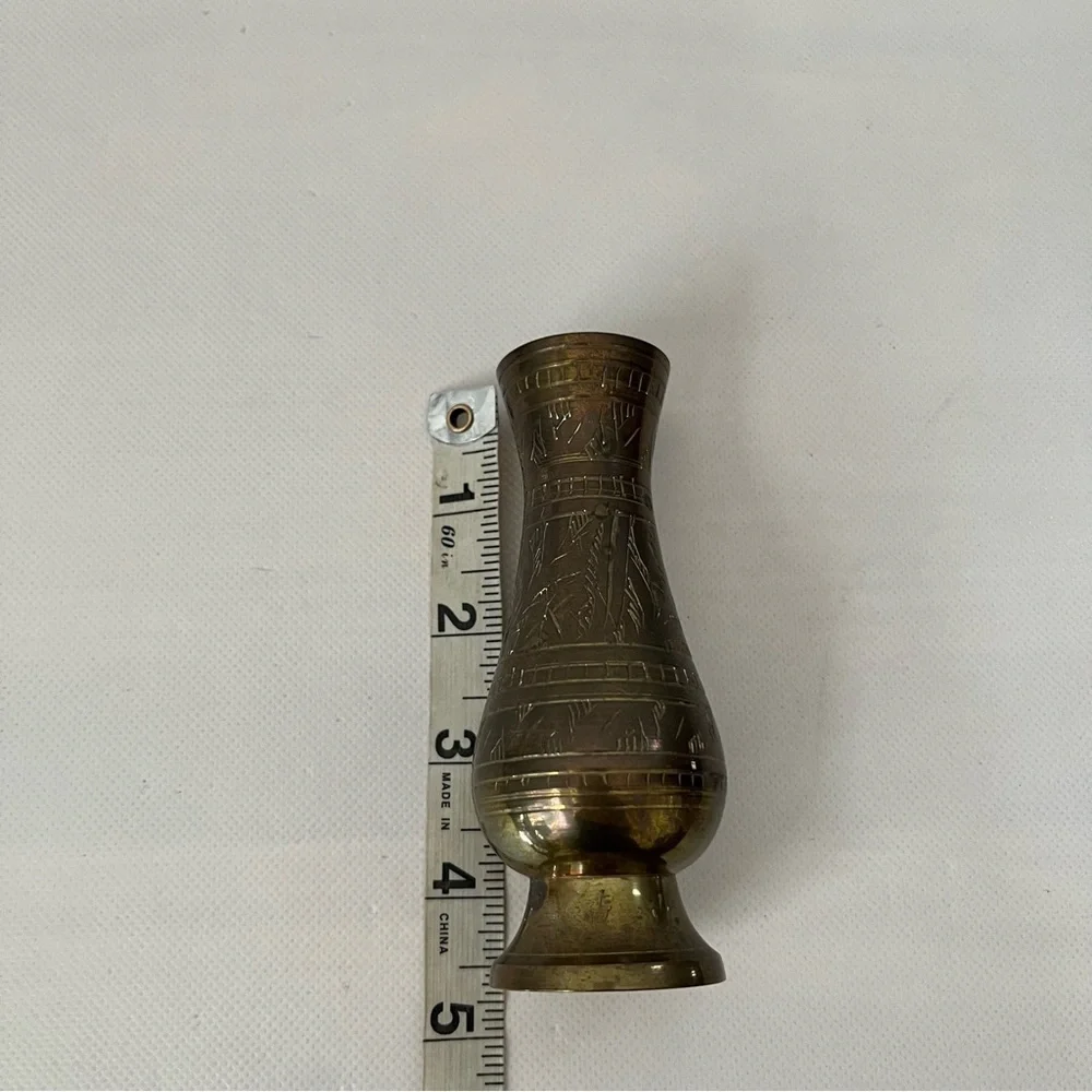 Vintage Etched Brass Mini Bud Vase